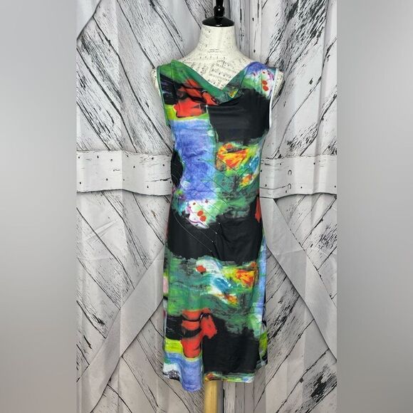 DOLCEZZA sleeveless dress with abstract painting print S - Picture 1 of 7